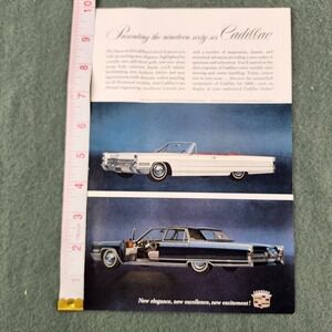 1966 white Cadillac DeVille convertible black Fleetwood Brougham cars vintage ad